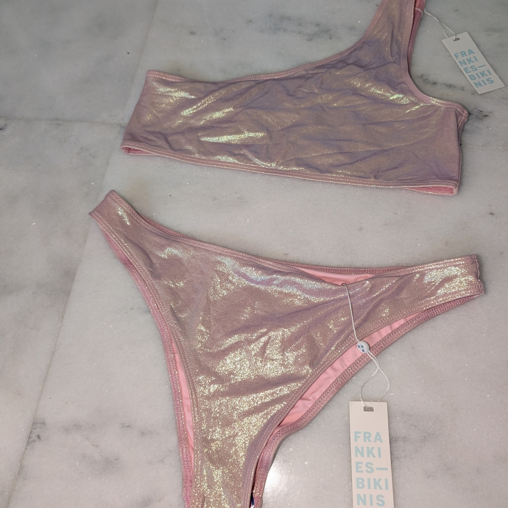 Frankie's Bikinis Shimmering Pink One-Shoulder Bikini